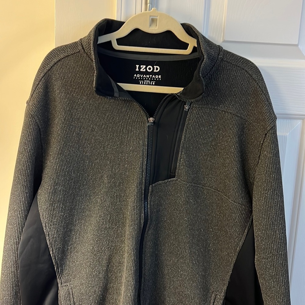 Izod advantage performance zip up. gray with black accents. Size XL.